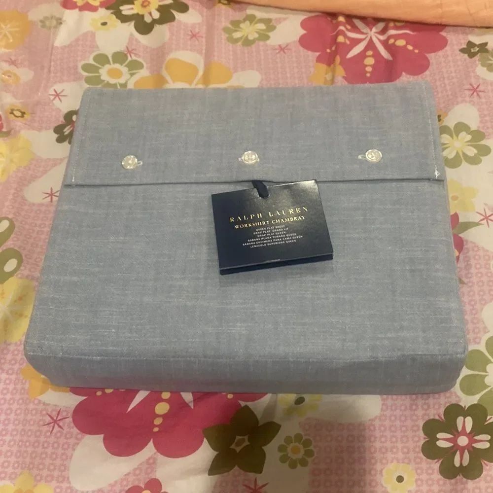 Ralph Lauren Workshirt Chambray Sheeting. Queen Flat Sheet